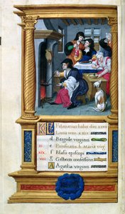 MS W449 fol.3v Février : Cuisine et festin, c.1525